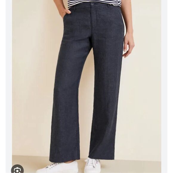 Classiques Entier $229 Women's Linen Flare Trouser pants Navy Blue Size 12 NWT - Picture 1 of 9